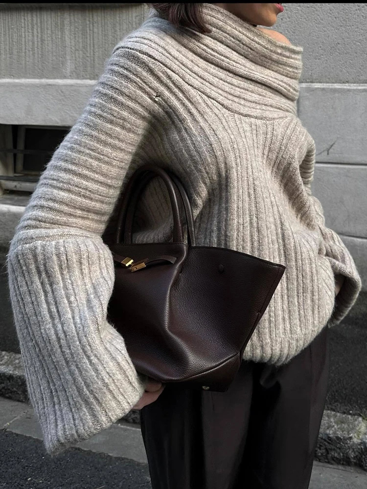 Tossy Off-Shoulder Solid Knit Sweater Women Casual Loose Long Sleeve Patchwork Oversized Sweater Slim Fashion Pullover Female 250210