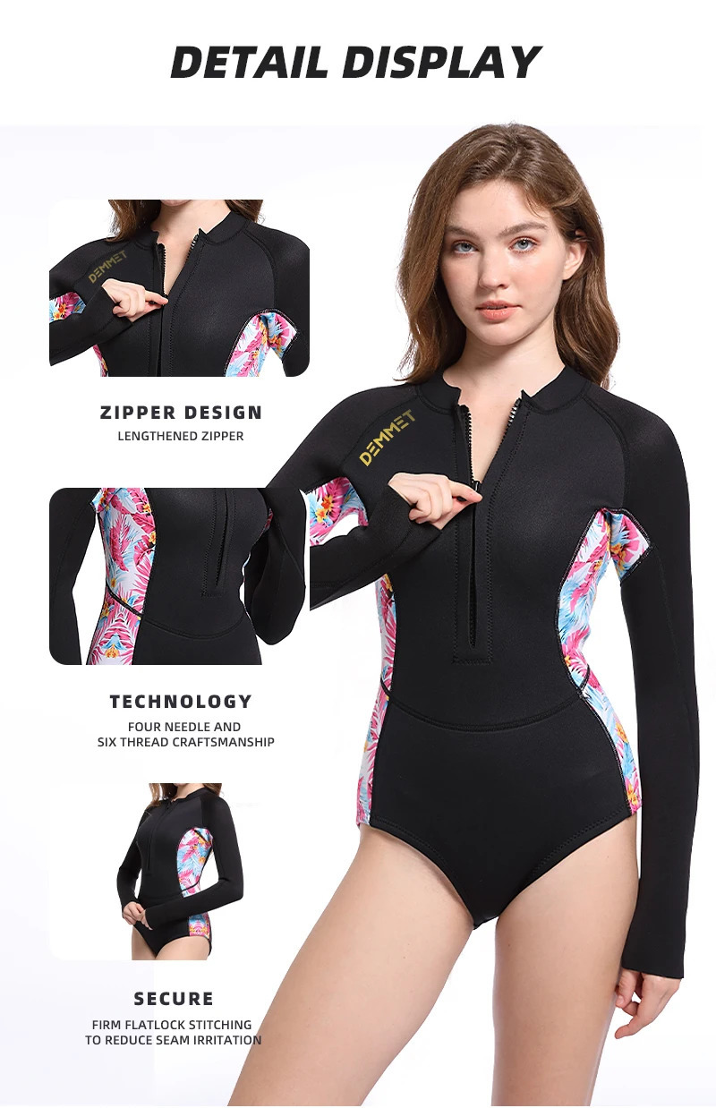 Woman Diving Bikin Suit 15mmM Neoprene Wetsuit Equipment Pink Long Sleeve Bikini Women Korean Printing Swimwear 2XL 250109