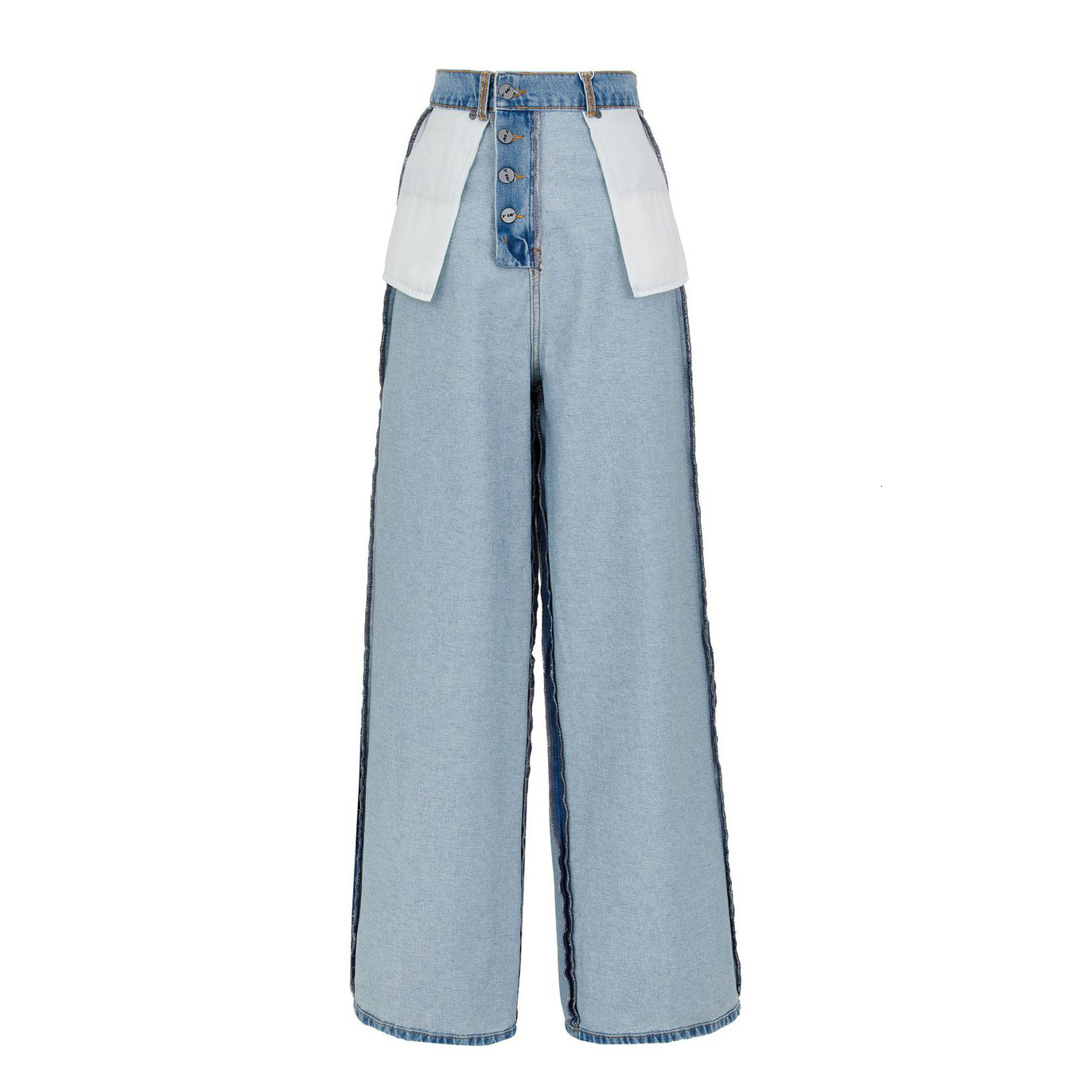 Reverse Jeans Summer High-End Splicing Loose Wide Women's Hanging Feeling High Waist Straight Leg Pants Women