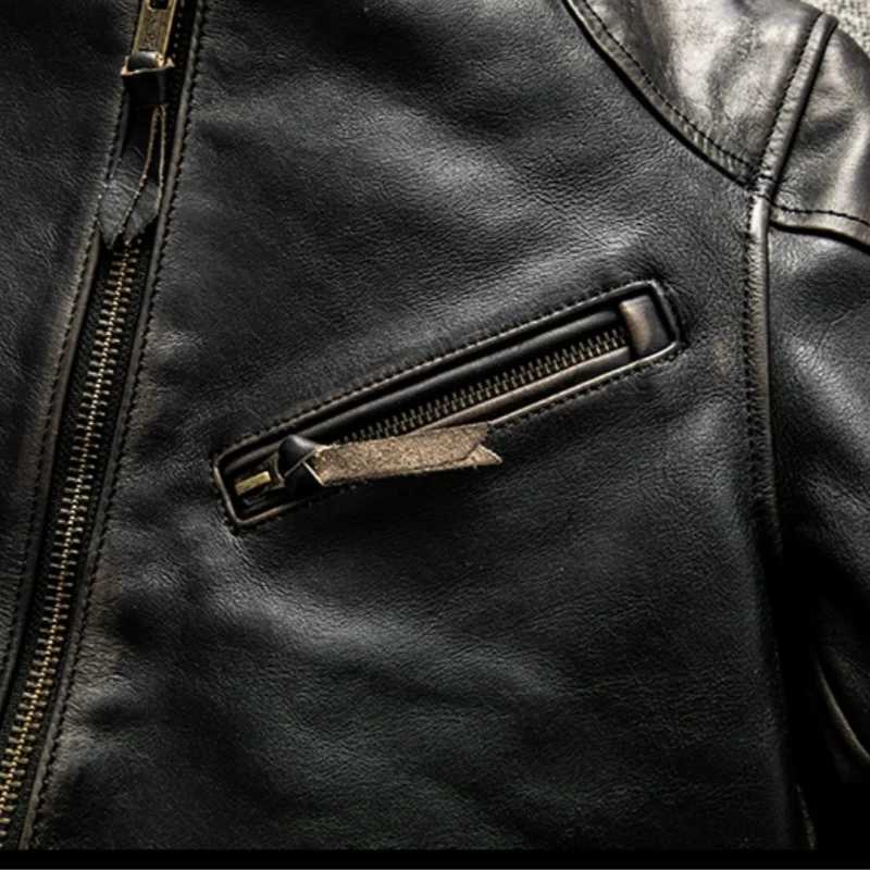 Retro Black Spring Leather Jacket Men Punk Style Plus Size 5XL Natural Horsehide Slim Fit Short Genuine Leather Coat X250213