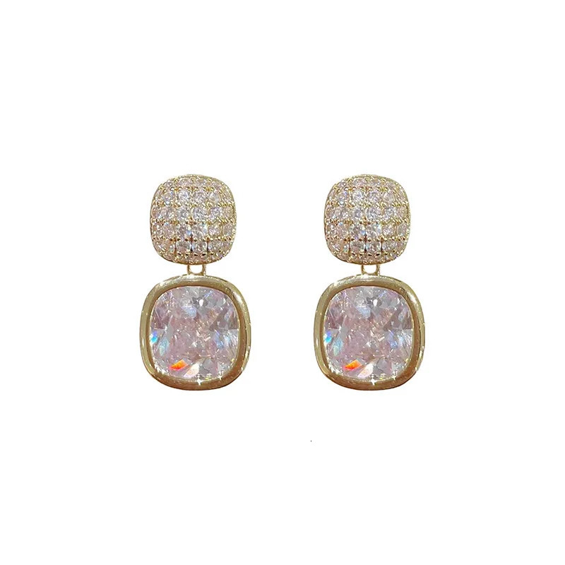 Square Colorful Zircon Ear Stud Earrings for Women Personality Fashion Daily Wear Accessories Party Jewelry Birthday Gifts 250210
