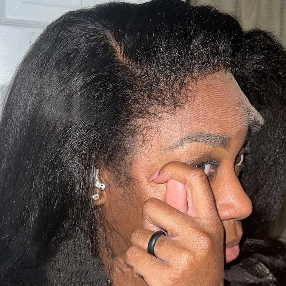 Kinky Straight 4C Kinky Edges Curly Baby Hair Wig Yaki Straight 13x6 HD Lace Frontal Wig Human Hair Transparent Lace Front WigXJ250213