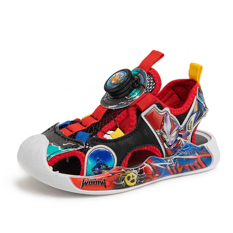 Sandals Childrens beach shoes boys sports sandals Ultraman summer hollow mesh illuminated anti kick cartoon frame shoes H250212
