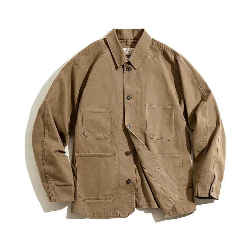 Maden Vintage Khaki Jackets for Men Loose Cotton Solid Chore Coat American Cargo Casual Jacket Man Clothing X250213