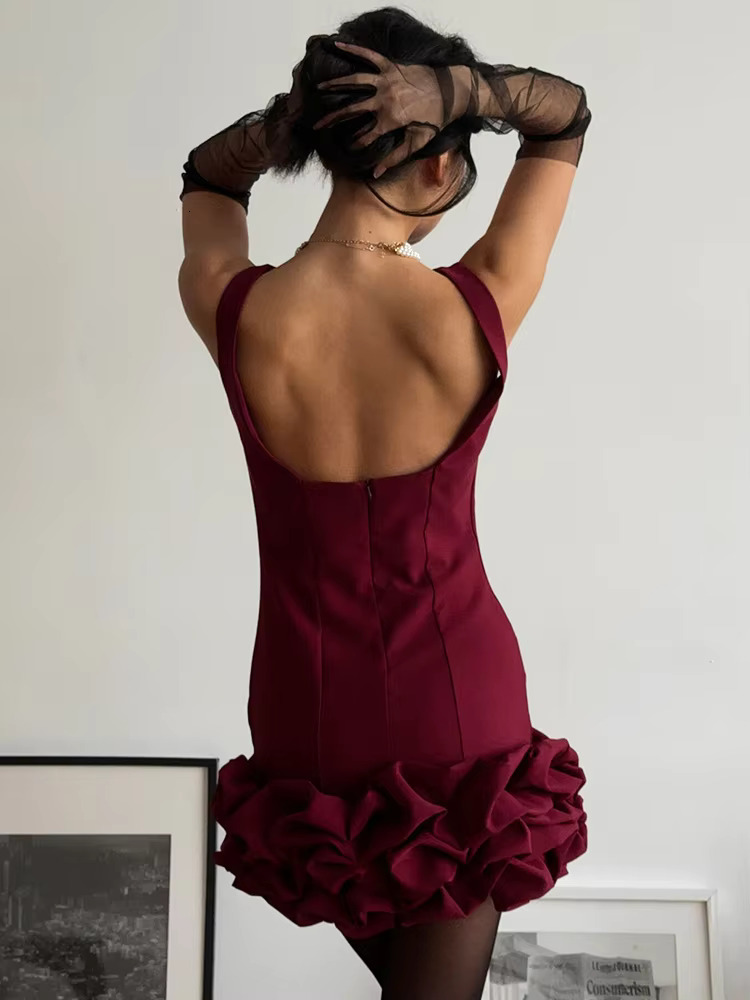 Trendix Women Bury Sleeveless 2025 Fashion Patchwork Ruffle Short Dresses Femme Party Club Sexy Backless Mini Dress