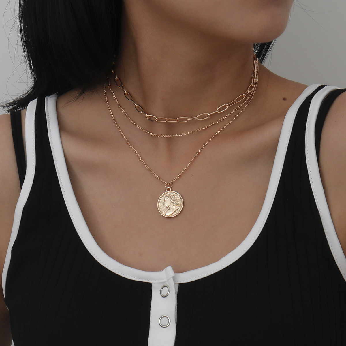 designer Creative Accessories Punk Portrait Chain Necklace Women's Simple Alloy Set Metal fashion Jewelry