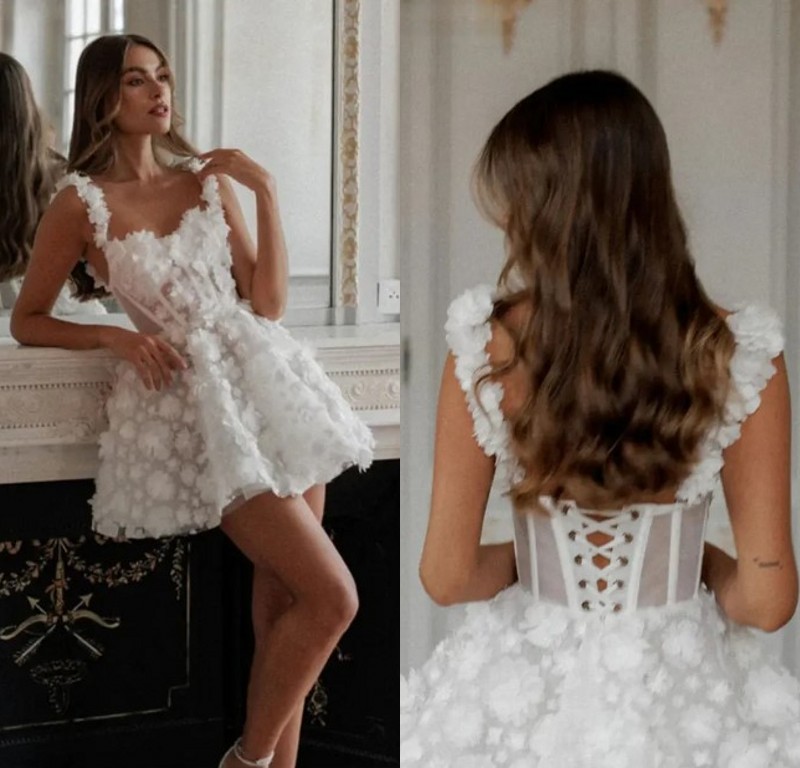 Nersesyan A-e Short Wedding Dresses Spaghetti Straps Sweetheart Above Knee Bridals Gowns Women Back Lace Up vestidos novia