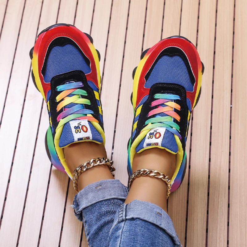 Ladies Spring Autumn Mesh Womens Casual Colorful Breathe Flats Comfort Soft Shoes Trend Chunky Sneaker 250218