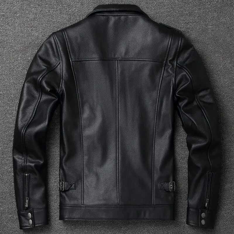 Mens Classic Pure Cowhide Multi-pocket Winter Motorcycle Style Plus Size Leather Jacket X250213