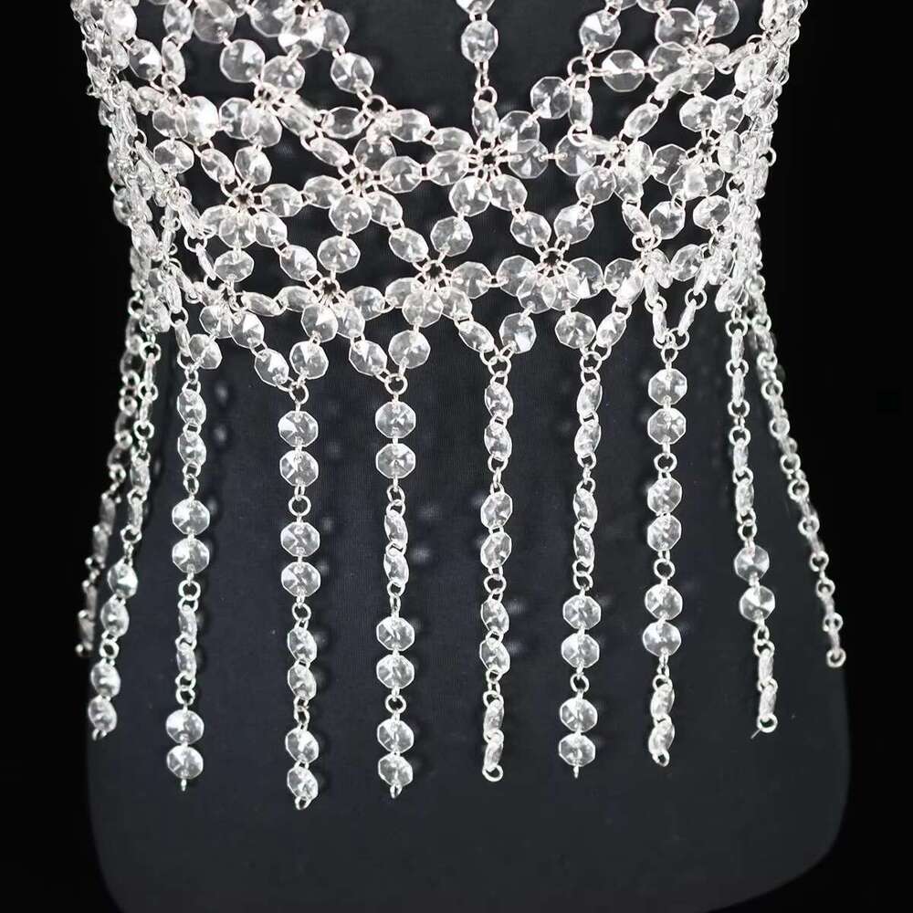 Sexy Body Jewelry Bikini Crystal Tassels Chest Party Waistcoat Makeup Dance Lumbar Chain Underpants Bra Beach Dress