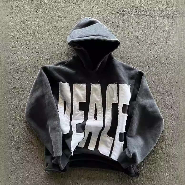 Trendy Loose Hoodie with Embroidered Letters, Long Sleeves