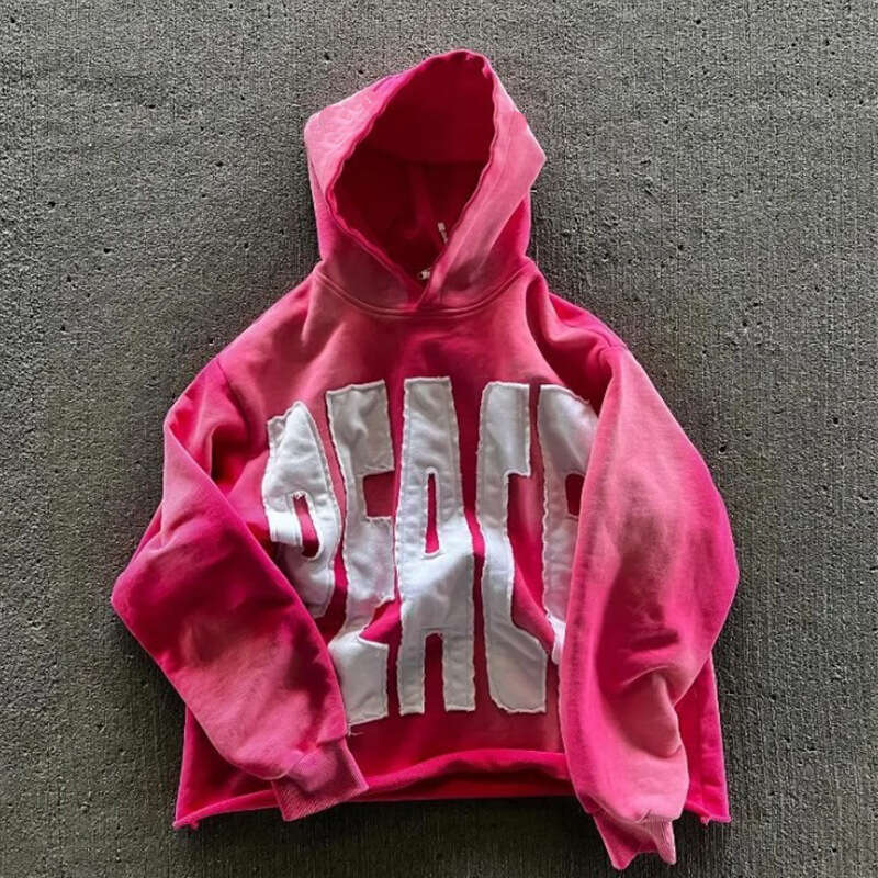 Trendy Loose Hoodie with Embroidered Letters, Long Sleeves