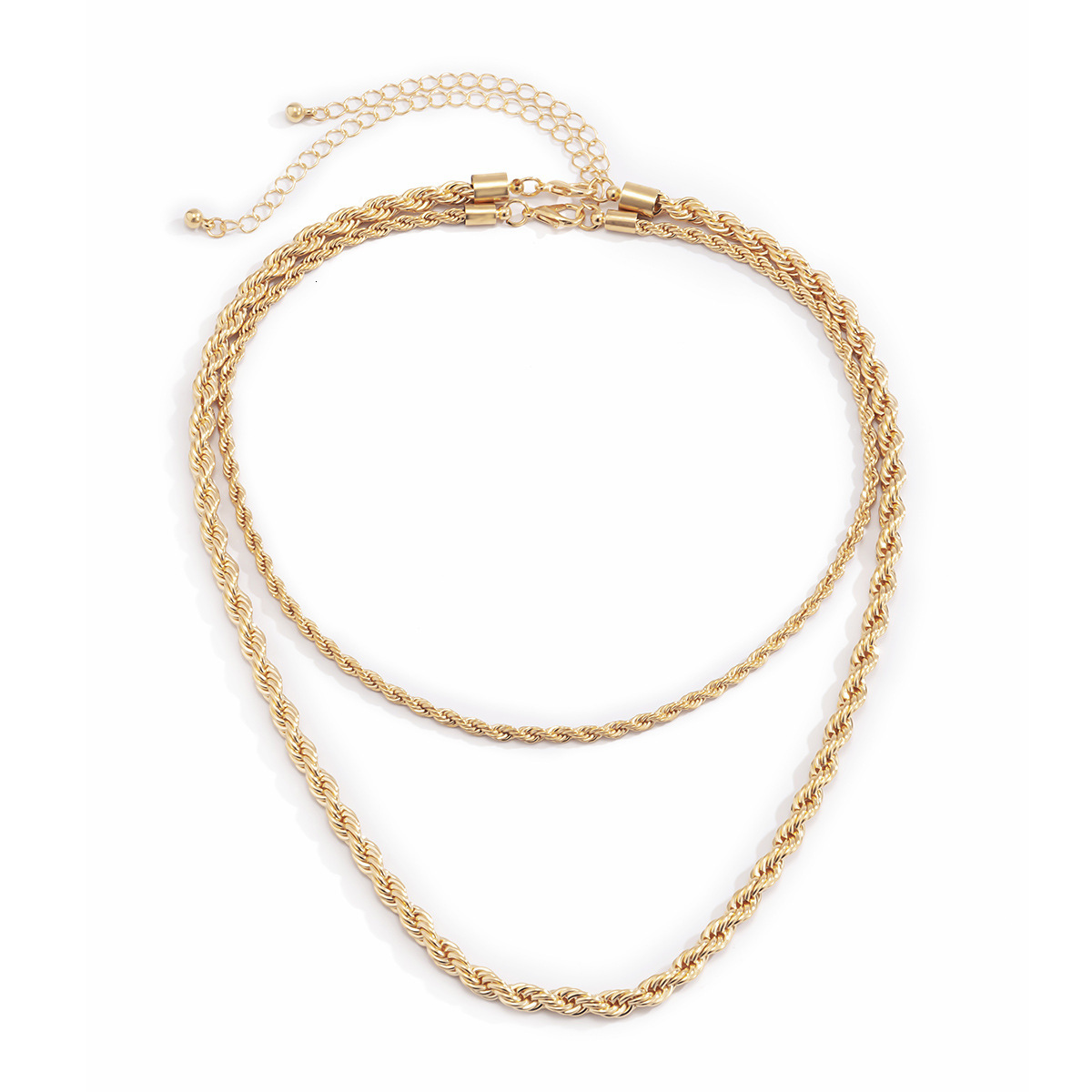 designer Jewelry Hip Hop Simple Geometry Fried Dough Twists Chain Personalized Street Shot Double Layer Metal Set Woman Necklace