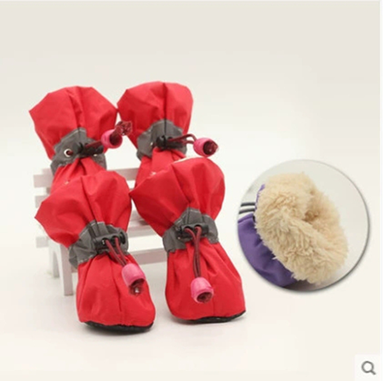 Dog Shoes for Winter, Dog Boots Paw Protectors, Fleece Warm Snow Booties for Puppy with Reflective Strip Waterproof Non-slip Rubber Sole for Small Med