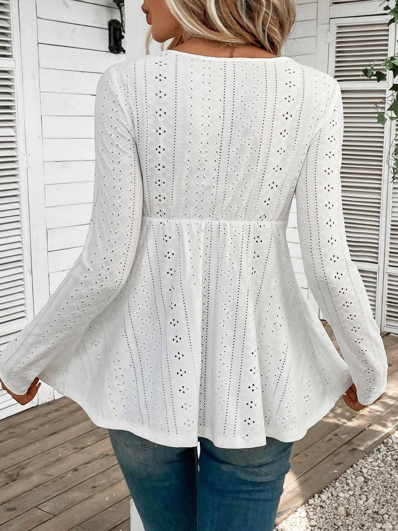 X081 Spring new elegant ladies solid color V-neck splicing lace long-sleeved T-shirt tops for women