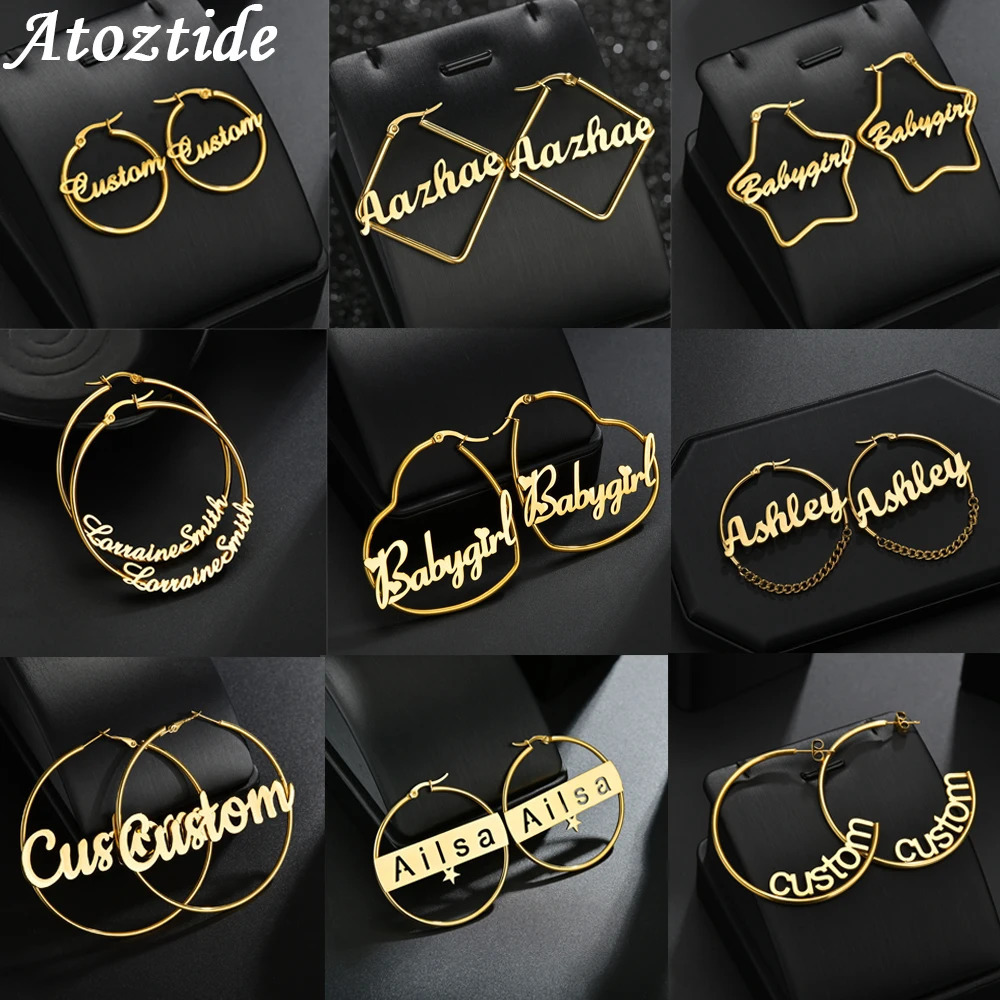 Atoz Personalized Name Stainless Steel Letter Earrings For Women 3 Color Custom Cricle Weddings Party Jewelry 250114