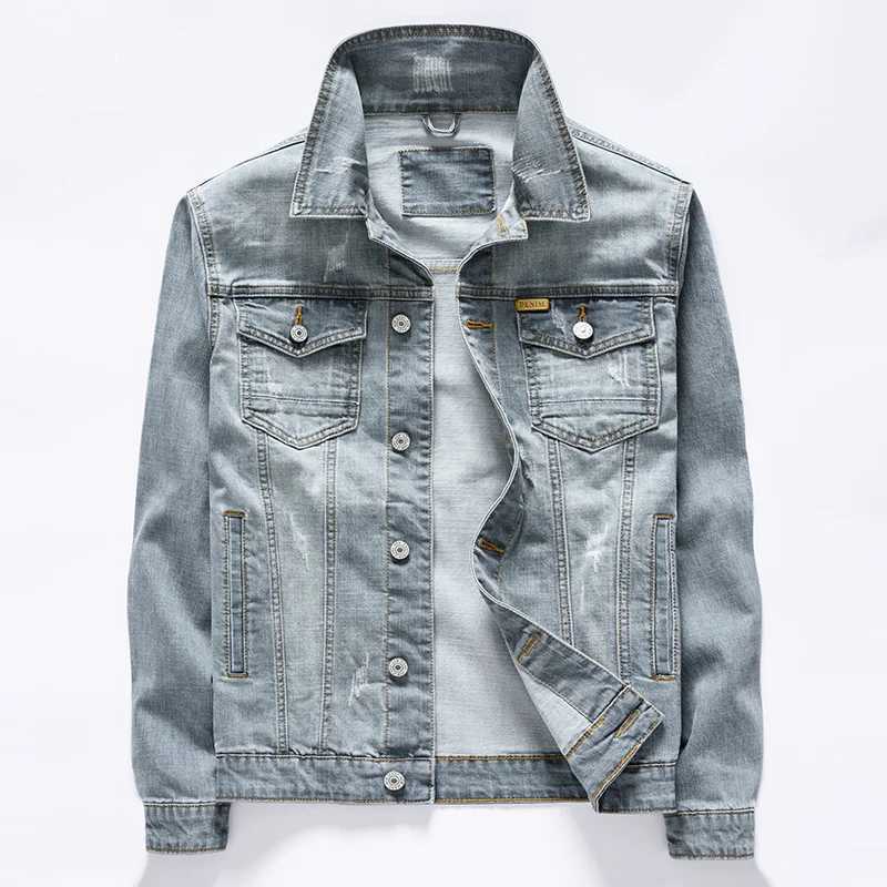 New mens denim jacket with retro classic style motorcycle and Bickel winter jacket mens ultra-thin elastic cotton casual jeans mens spring jacket X250