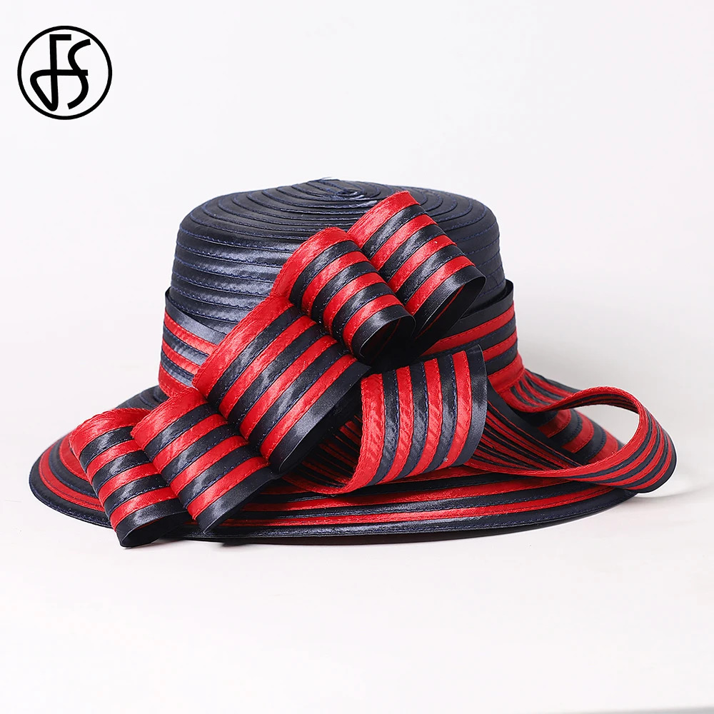 FS Satin Cloth Hats For Women Ladies Stripe Formal Tea Party Dress Wedding Bridal Elegant Church Cap Bowler Hat 250118