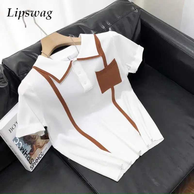 Fashionable pocket splicing knitted mens polo shirt 2024 summer casual breathable knitted top retro mens polo shirt X250213