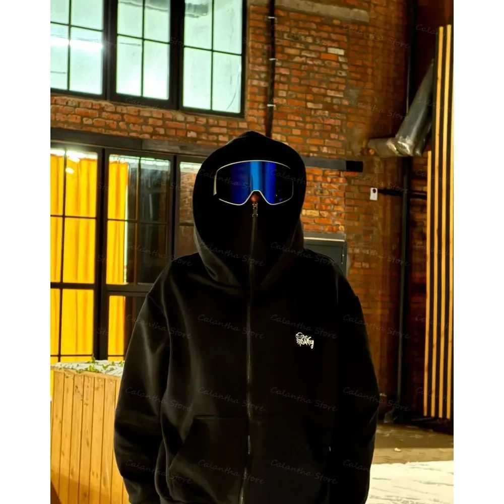 Mens Winter Hoodie with Balaclava Face Mask Zipper Design Sports Jacket for Outdoor Activities Hiking Travel Running SweatshirtC250213