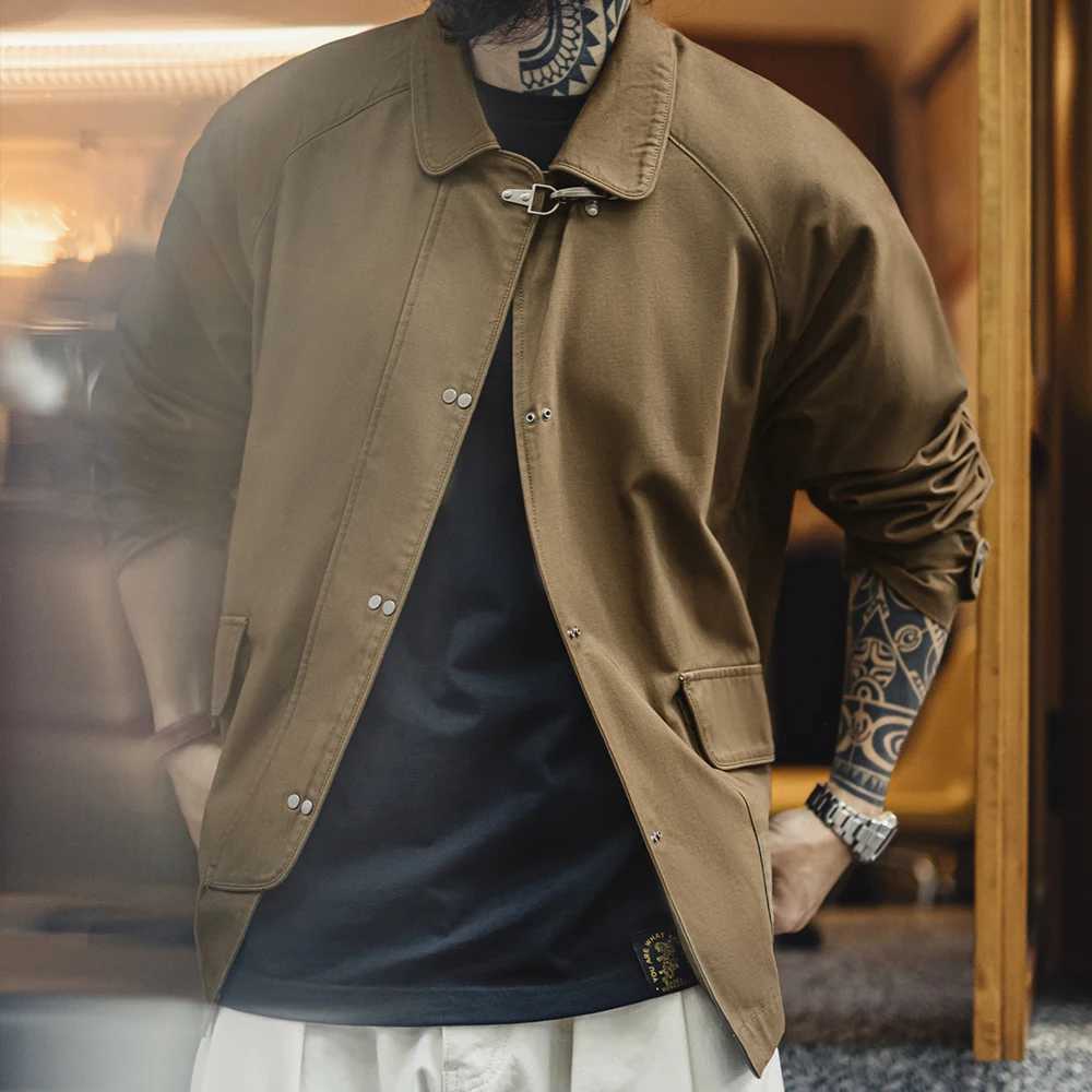 Maden Vintage Firefighter Buckle Heavyweight Jacket Loose Lapel Cotton Canvas Workwear Coat Mens Coffee Outerwear for Autumn X250213