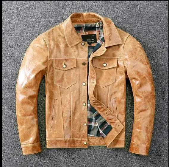 LNY Shop Best.2020 Mens slim fit leather jacket vegetable tanned batik head leather jacket classic 507 style leather jacket X250213