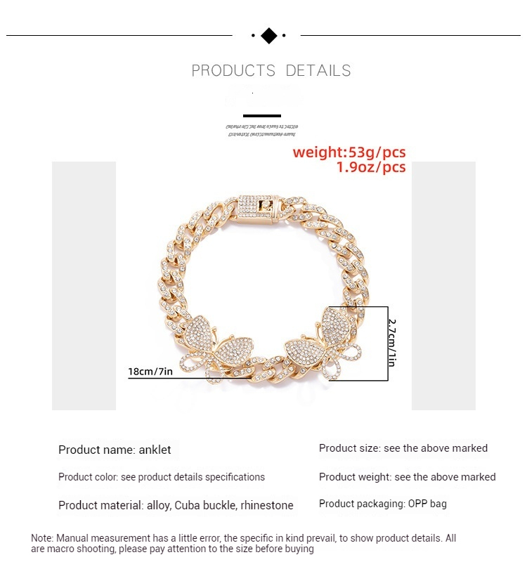 Woman fashion Creative jewelry temperament Cuban buckle butterfly anklet hip-hop trend exaggerated dia embellishments