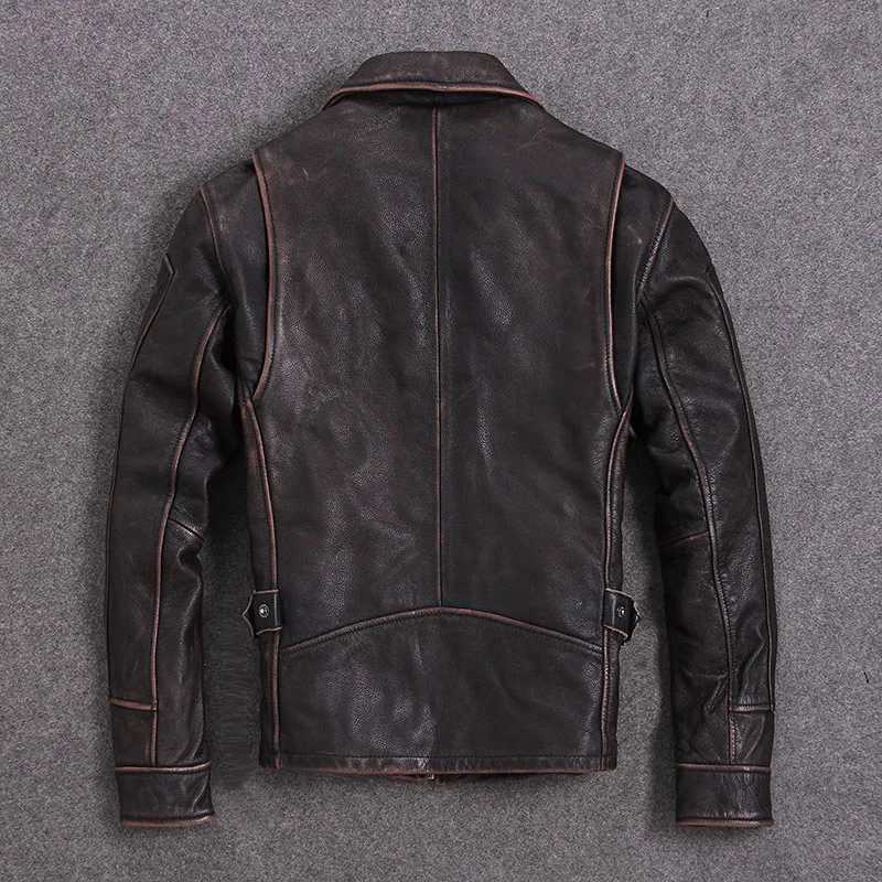 Retro reddish brown mens casual style leather jacket 5XL leather coat autumn leather jacket X250213