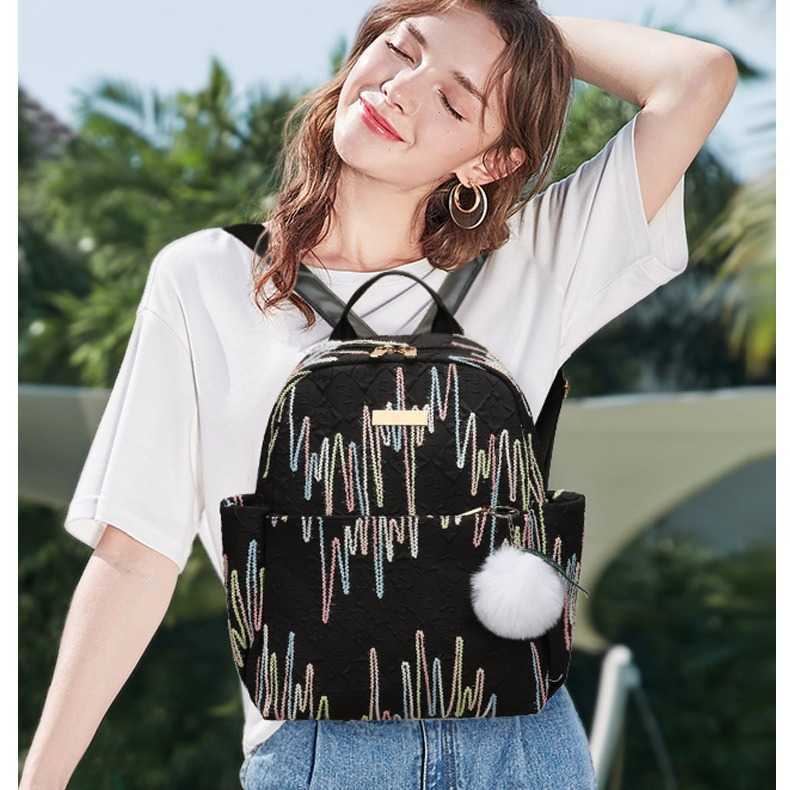 Spring and summer new Oxford spinning small fresh backpack college embroidered large capacity womens backpack