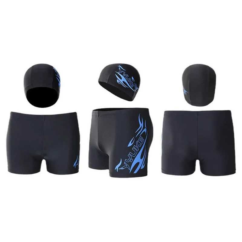 40-100KG Men Print Cap Swimwear Comfort Adult Dry Quick Swimsuit Swimming Goggles Cap Set Men Swimwear Mens Swim Shorts 2022 X250213