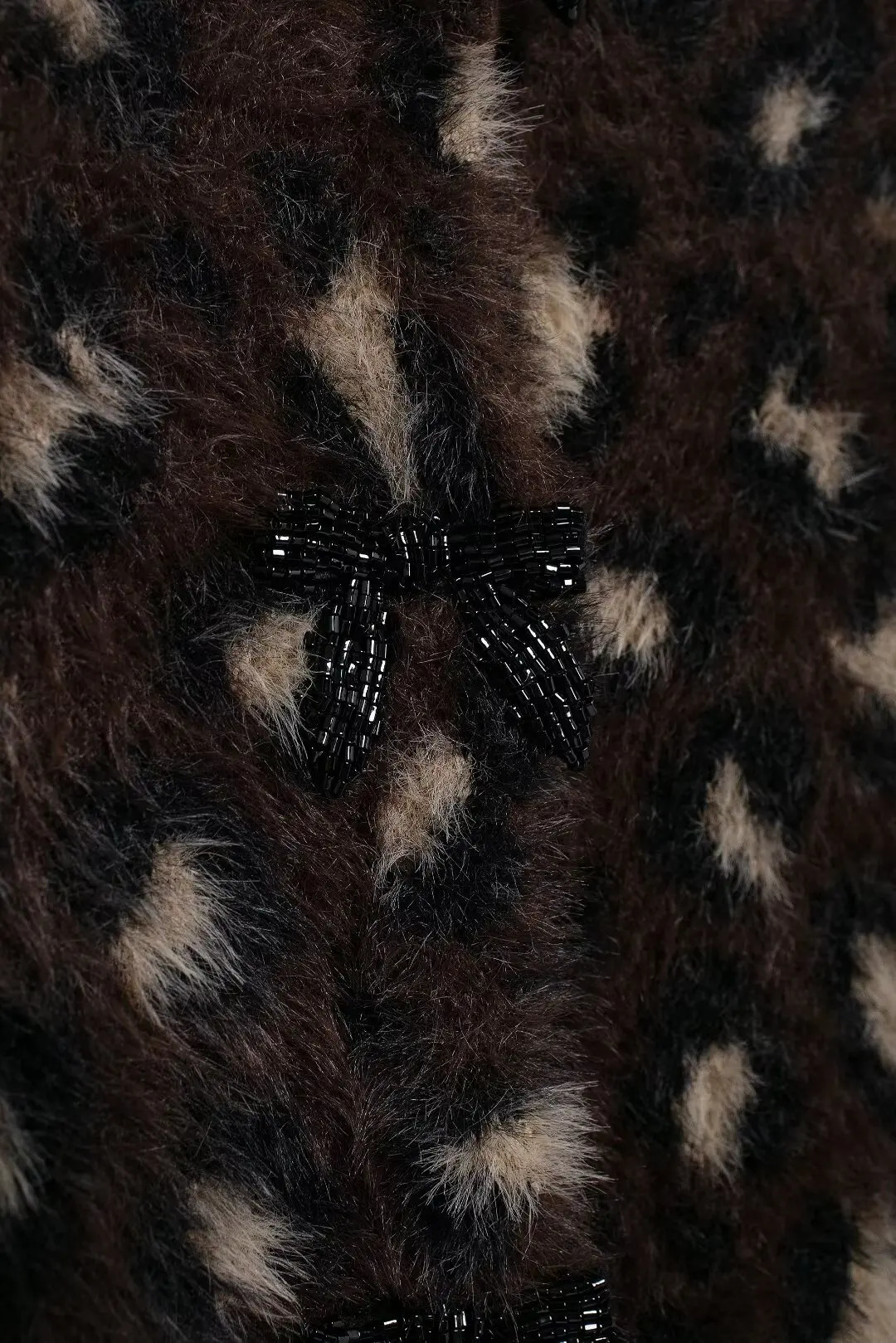 European and American style faux fur effect round neck bow knit cardigan wool sweater for women soft and versatile sweater jacket 250206