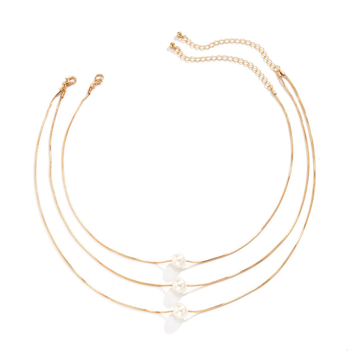 fashion Jewelry French style multi-layer layered imitation pearl pendant with geometric designer thin chain snake bone necklace