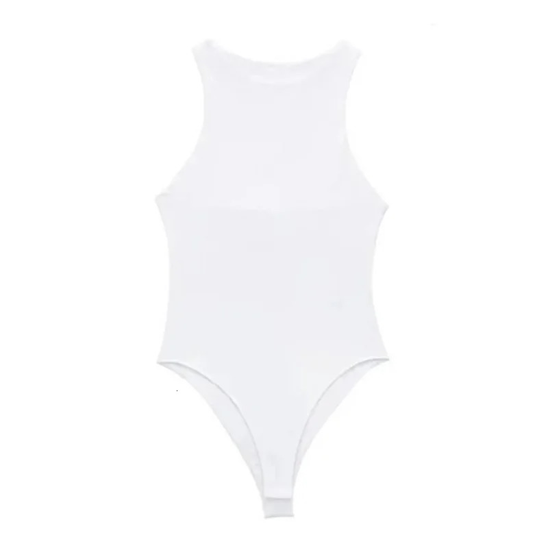 TRAF Knitted Bodysuit Autumn Tank Top Ladies Fashion Casual Sexy Sleeveless White Grey Black Body Clothes Woman 250211