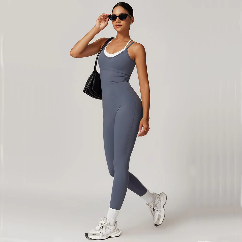Color Blocked Gym Set Yoga Suit Back Cross Sportswear Women Sports Jumpsuit Fiess Rompers Workout Bodysuits