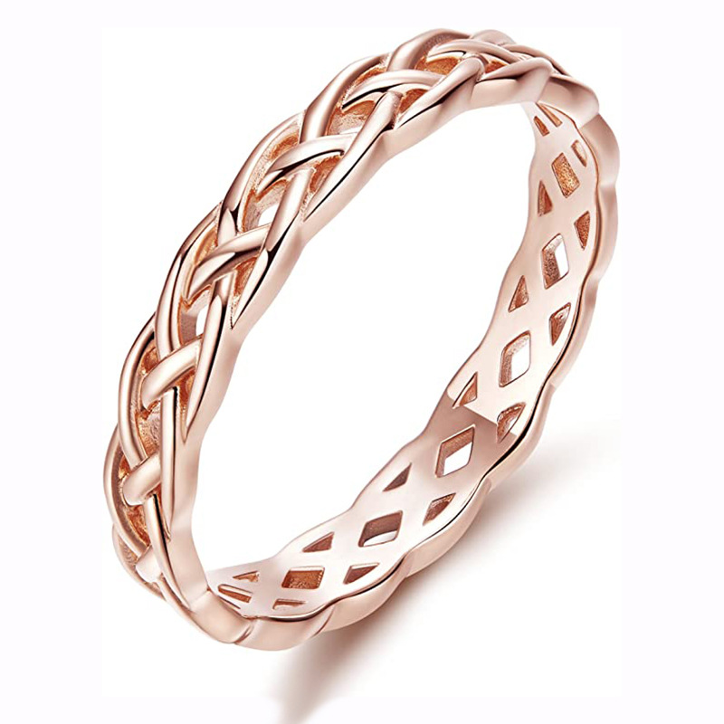 Europe and the United States fashion titanium steel jewelry minimalist weaving hollow wave effect Celtic knot couple ring love ring gold ring designer