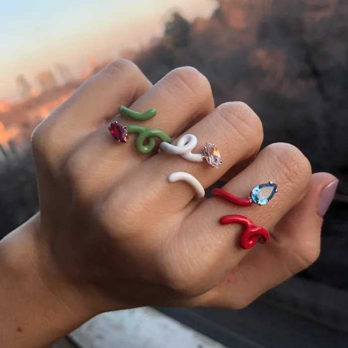 Rainbow Enamel CZ Rings with Water Drop and Marquise Cubic Zirconia Gold Plated Color for Women Fashion Jewelry Anillos Mujer 250213