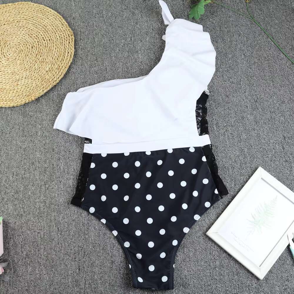 CPUTAN 2024 One Shoulder Bikini Set Ruffle High Waist Vintage Brazilian Biquini Swimwear Bathing Suit For Girls Summer Beachwear
