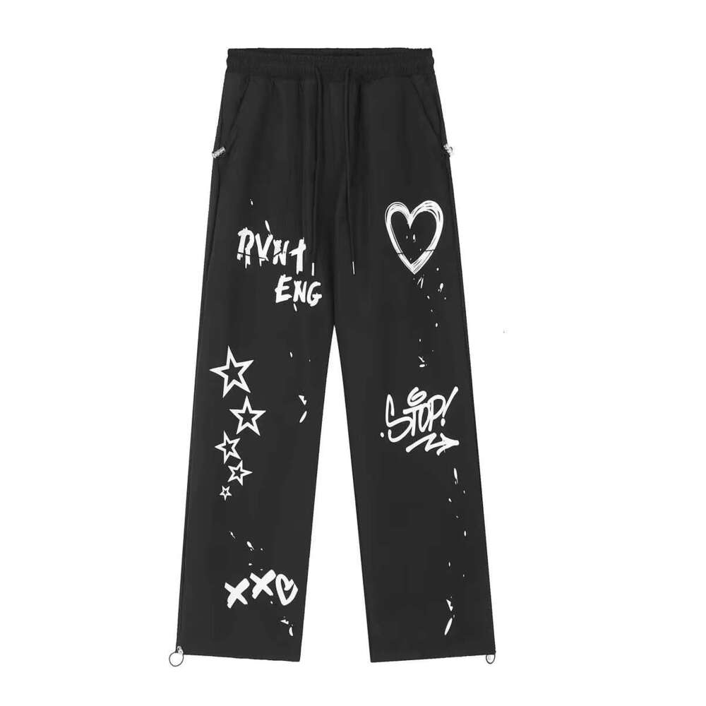 Men's Clothing New American Retro High Street Niche Graffiti Printed Casual Men And Women Design Pocket Lovers Straight Leg Pants