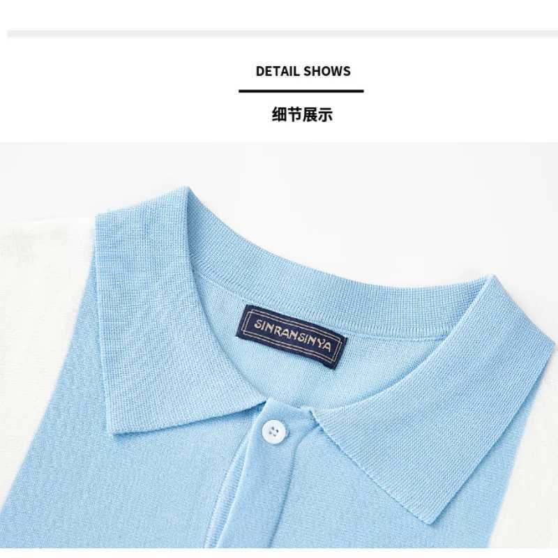 Mens Knitted Long Sleeve Polo Shirts Casual Slim Business Polos Men Turn Down Button Leisure Knitwear Autumn Streetwear Shirts X250213