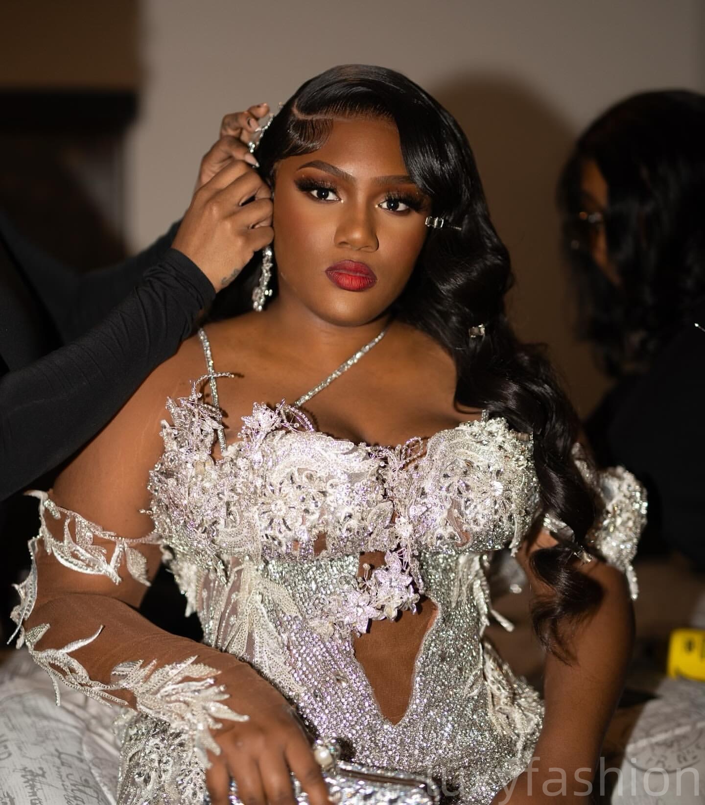 Aso Ebi 2025 Ivory Mermaid Prom Dresses Lace Crystals Sequined Lace Evening Formal Party Second Reception Birthday Gowns Dress For Special Occasions