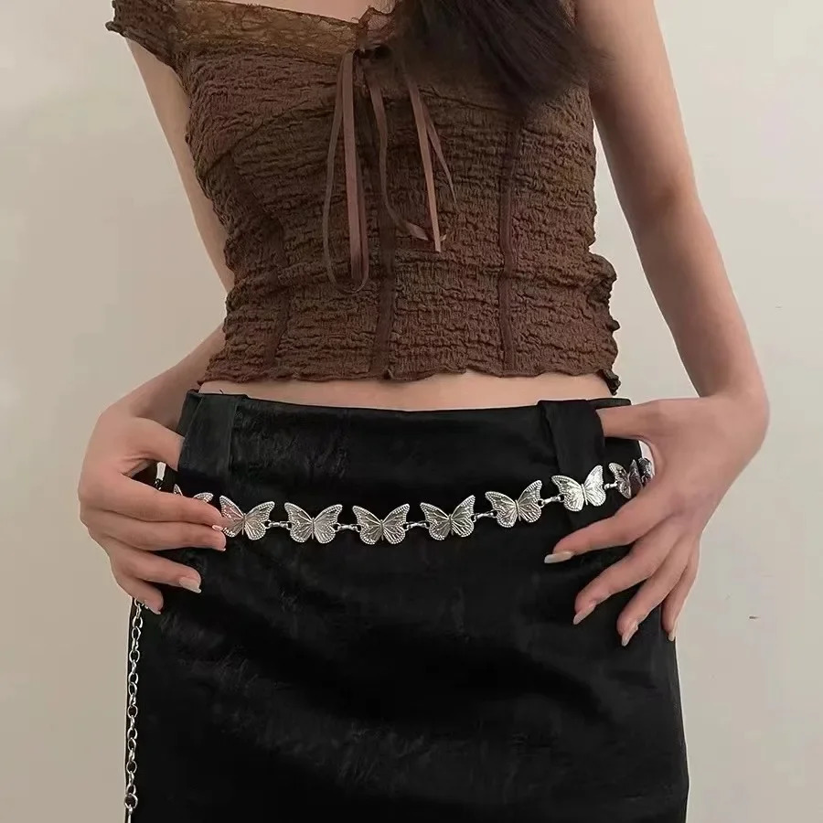 Fashion Butterfly Waist Chains Belt Adjustable Punk Metal Belts for Women Sweet High Quality Y2k Harajuku 250114