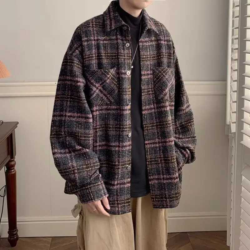 Retro new arrival men plaid shirts of jacket casual fashion shirt for men solid comfortable shirt men shirt tops X250213