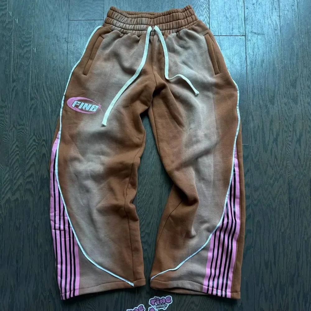 Y2k Fashion Stripes Pants Vintage Harajuku Hip Hop Men Women Jogger Drawstring Sweatpants Oversize Cargo Trousers Streetwear 250210