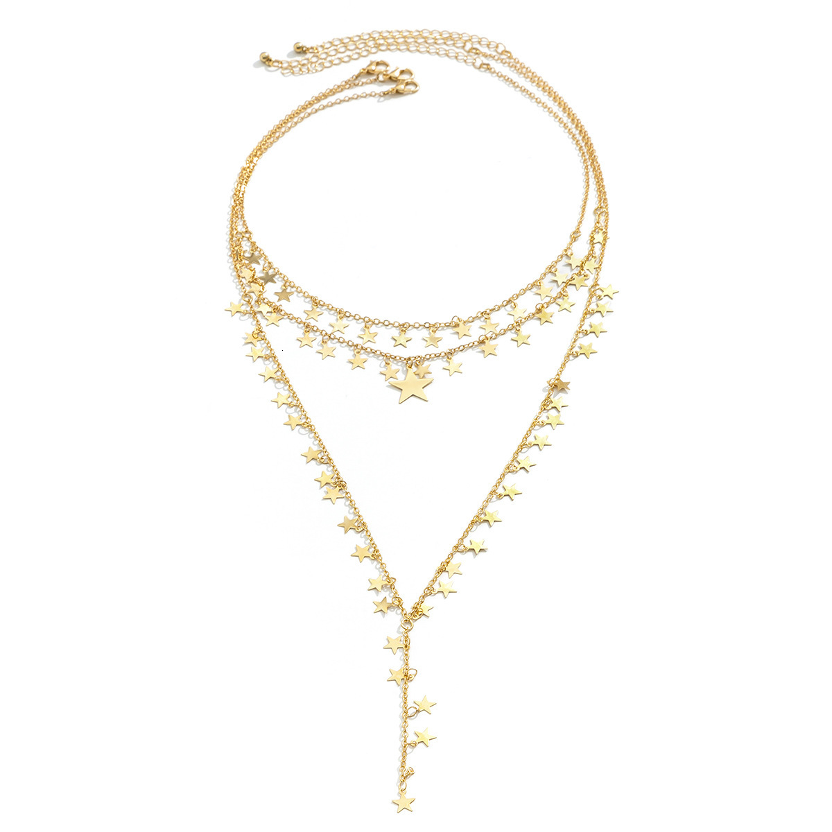 women Jewelry fashion multi-layer Y-shaped metal with geometric tassels, niche star necklace