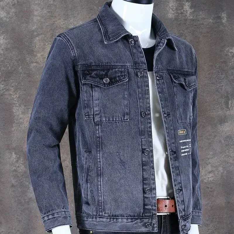Mens Jean Coats High Quality Cargo Button Mens Denim Jacket One Piece Menswear Fashion Size L Loose Stylish Hot Winter 2024 G X250213