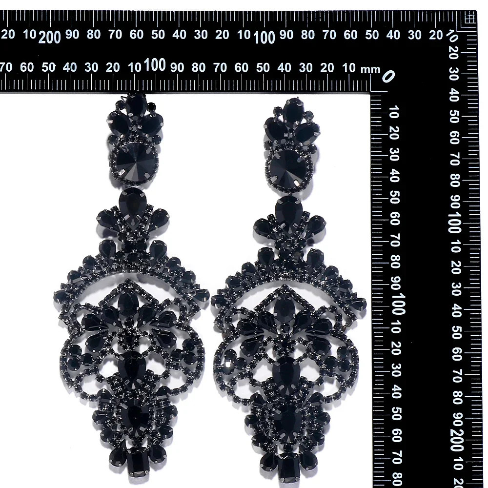 Fashion Lady Black Crystal Exaggerate Earrings Statement Accessories Oversize Rhinestone Large Dangle Earrings Prom Jewelry 250212