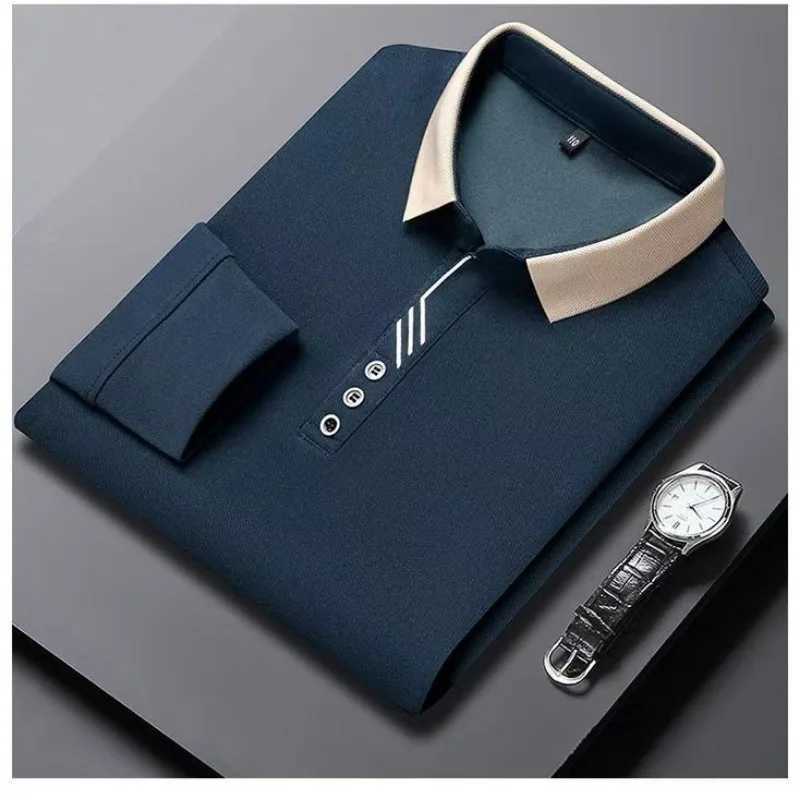 2024 Cotton Long Sleeved M-4XL Autumn and Winter Fashion Brand Lapel Shirt Mens Youth Warm Polo Shirt Top Simple Collar T-shi X250213