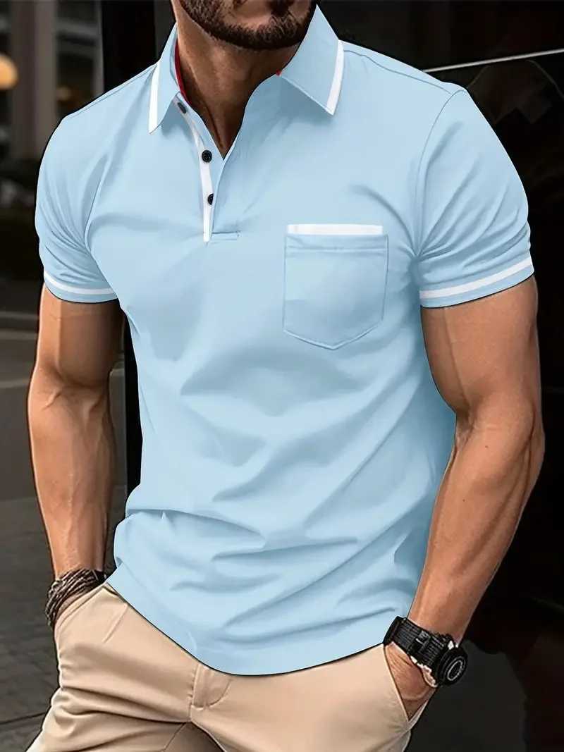 Mens Solid Color Casual POLO Shirt Chest Pocket Stitching Design Comfortable Daily Simple Fashion High-Quality Pullover X250213