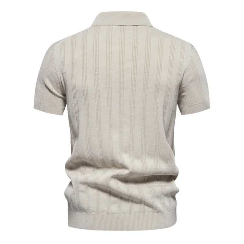 2025 Summer Knit Mens Polo Shirt Business Casual Striped Lapel Short Sleeve Henry Shirt T-shirt Comfortable Mens Clothing X250213