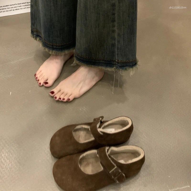 Casual Shoes Winter Women Clogs Platform Loafers Fur Autumn Female Footwear Creepers Fall Dress Mary Janes Cow Suede Women's